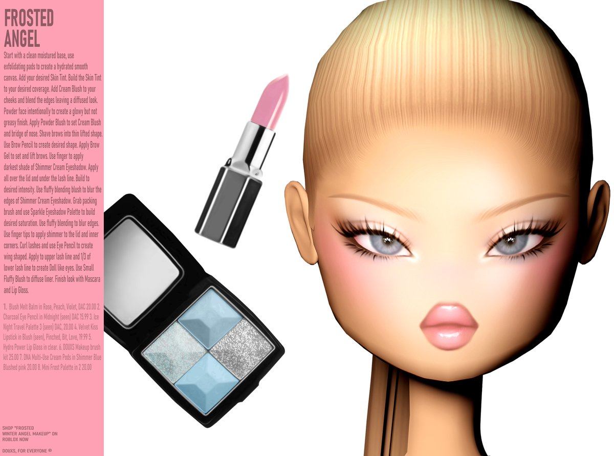 Frosty Winter Angel Makeup ❄️
6 Skin tones, 3 Eye colors

Shop on roblox now!
#RobloxUGC #ROBLOX