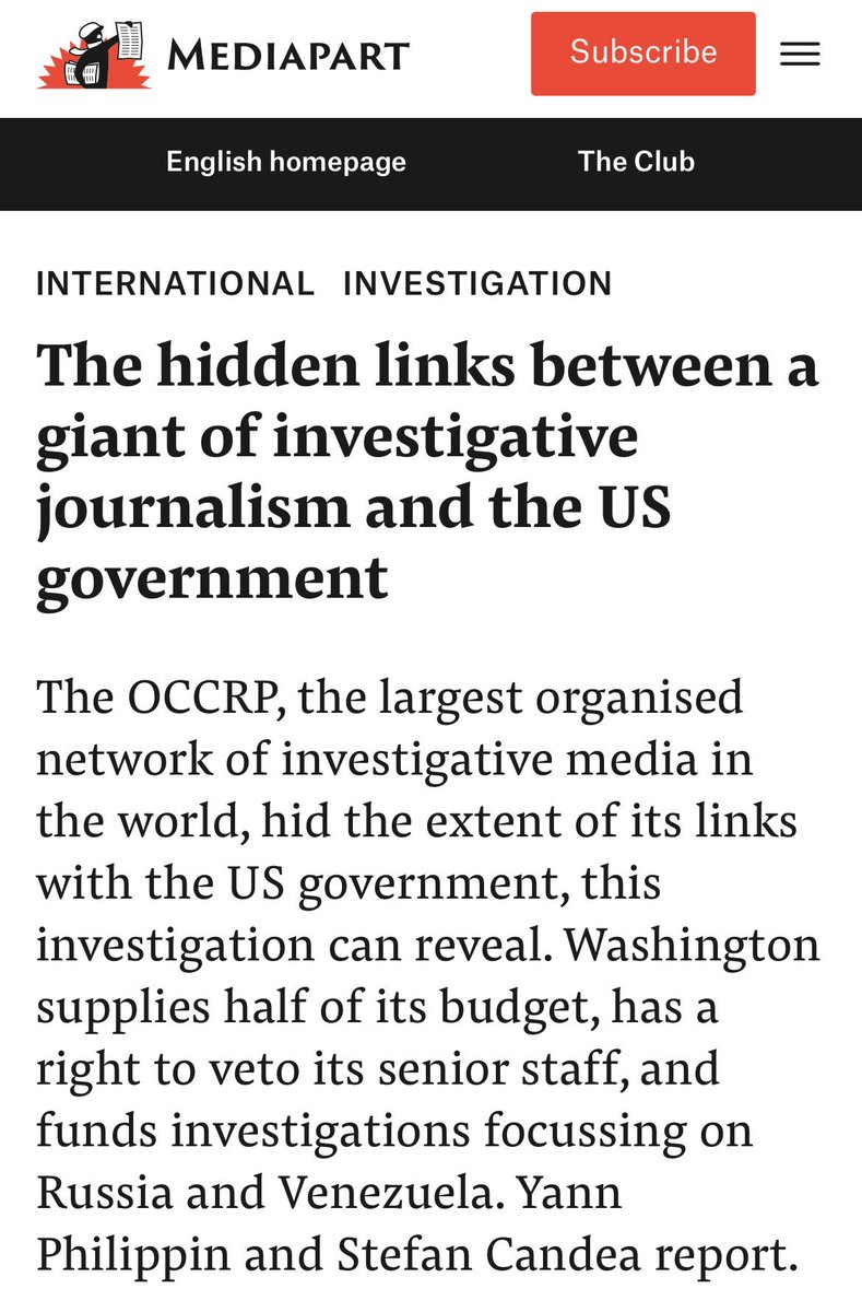 wikileaks's tweet image. "The hidden links between a giant of investigative journalism and the US government."

New investigation into the OCCRP - "the largest organised network of investigative media in the world" - details financial dependence on US government agencies: 👇