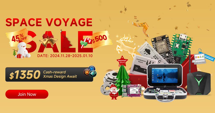 🎄🎁As 2025 approaches, <a href="/Elecrow1/">Elecrow</a> launched a lively New Year Campaign and Xmas Design Contest, providing various coupons, deals, and cash prizes that may help you kickstart your upcoming projects 🥳

➡️ elecrow.com/space-voyage-s…

#ElecrowPCB #PCB #3Dprinting #CNC #Contest #NewYear