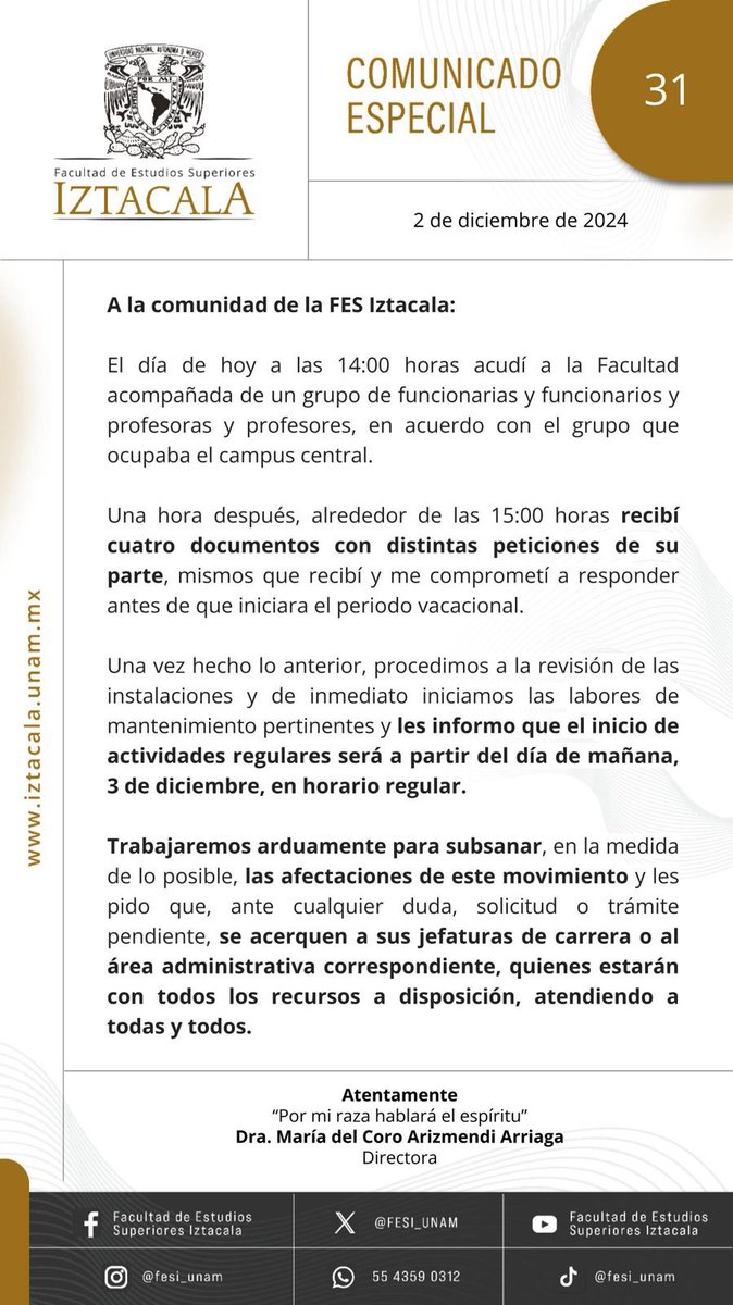 FESI_UNAM's tweet photo. #ComunicadoFESI #FESI #UNAM https://t.co/kuJoC5dS12