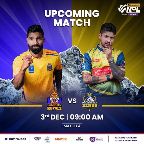 PaudelBiplav's tweet image. #PredictionTime
Match 4: Sudhurpaschim Royals
Match 5: Pokhara Avengers!