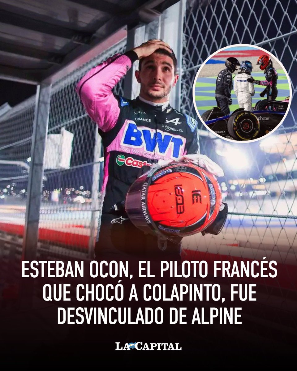 lacapital's tweet image. OCON, OUT 👋🇫🇷

🏎️💥 El dramático #GPQatar dejó secuelas en la parrilla de la #Fórmula1. Mientras Franco #Colapinto aguarda por la definición de su futuro, una de las escuderías que podría ser su destino tomó una tajante decisión de cara al cierre de la temporada.

#Alpine optó
