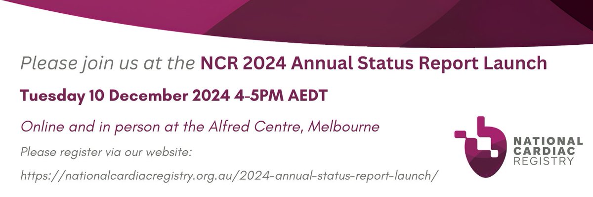 Only 1 weeks to go! The NCR 2024 Annual Status Report launch event 4PM AEDT 10 December - learn about outcomes for percutaneous coronary interventions in Australia. Register here: nationalcardiacregistry.org.au/2024-annual-st……