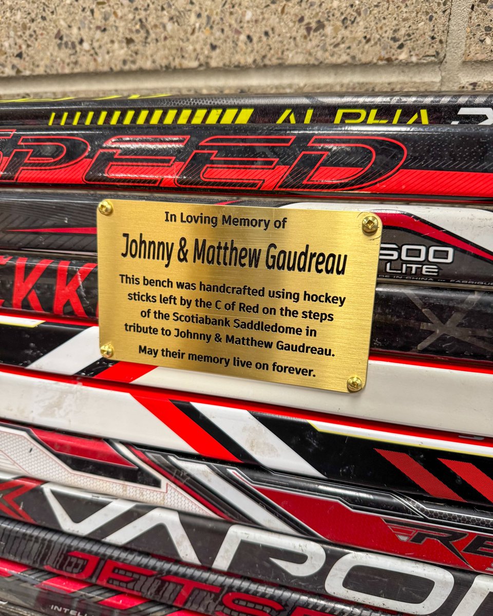 The first bench has been delivered to the #Flames Community Arenas. It was an honour to have the Gaudreau family in attendance for the first bench delivery ❤️