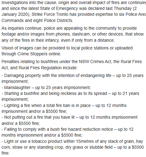 RoadknightThe's tweet photo. @ABCmediawatch Ah, yes, how fondly we remember Media Watch's denial of some on this platform who pointed out that the #ClimateEmergency was more an #ArsonEmergency.
And, after the smoke had settled, did Media Watch run with this - and the 182 charged with arson were from NSW only.
Nope. https://t.co/ARc7iTk5AG