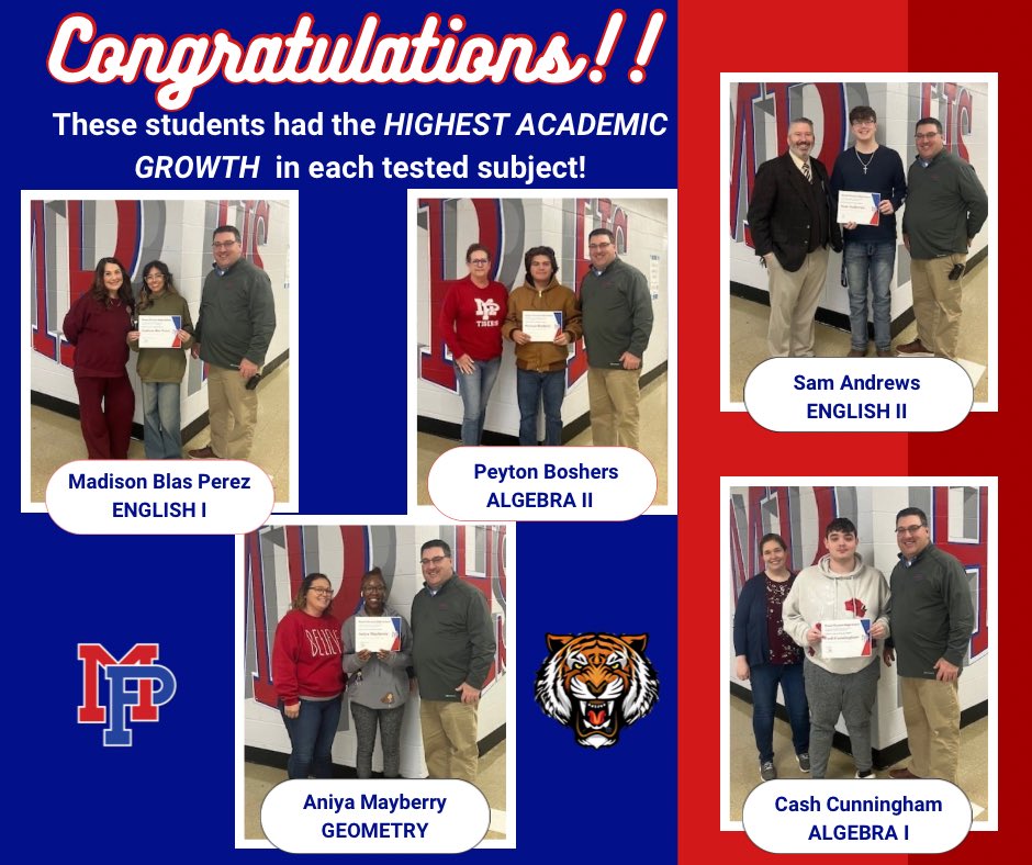 We are so proud of these young people!! Highest Academic Growth in TVAAS last year! TIGER STRONG❤️💙