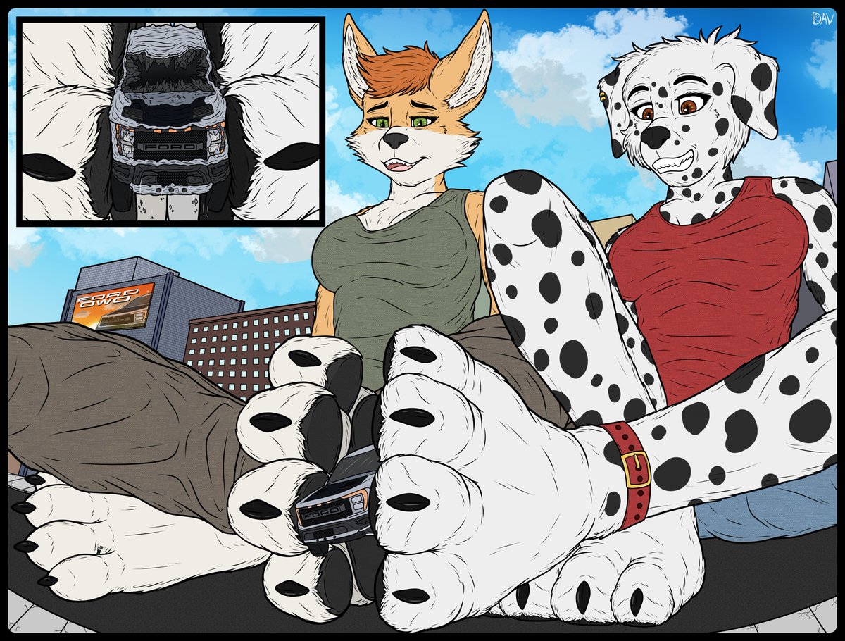 Insurance companies must be rubbing their hands with glee, or massively panicking, with so many, not so mysteriously, flattened vehicles all over the place.

Commission for @DalmatianDoll featuring <a href="/arpa13255/">Friennec</a>.