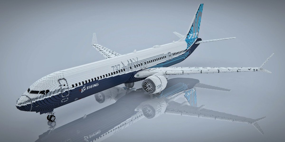 00WHSMhD1LTbnbJ's tweet photo. 地图作者：Bone Meal熊孩子
这是一架boeing 737max10的飞机模型
涂装为波音原厂涂装
比例大概为12方块≈1米
纯手工完成，总耗时37小时#マイクラ #minecraft建築コミュ #Minecraftbuilds #Minecraft https://t.co/yop541akqp