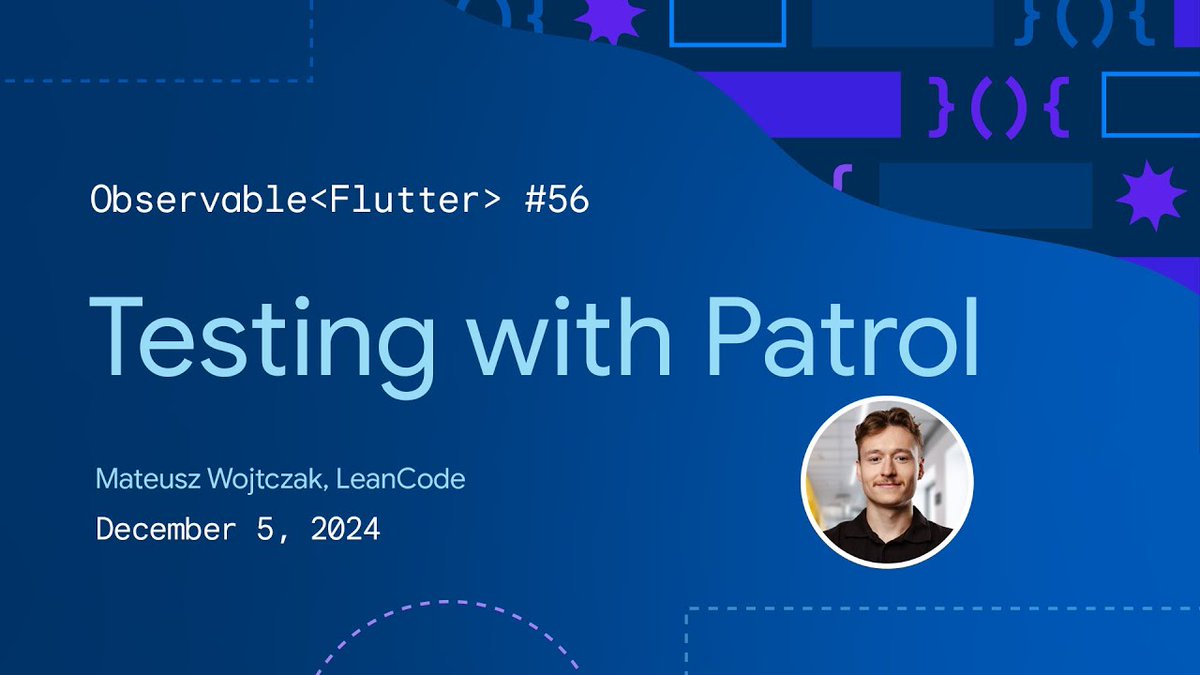 FlutterDev's tweet image. Tune in to #ObservableFlutter on Thursday, December 5th at 9am PT.
Watch as @craig_labenz is joined by @matiwojt from @LeanCodePl to discuss their open source integration testing solution, Patrol. 🚔
Set a reminder → goo.gle/4eV9tSF