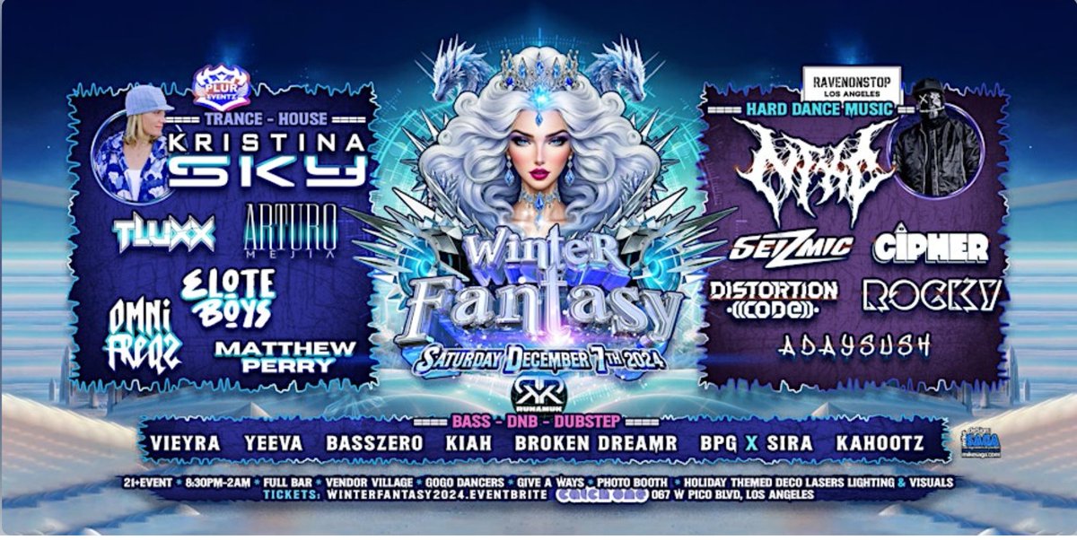 BASSFYLD's tweet photo. Don't forget to support your favorite Bassfyld DJs at Plur Events' Winter Fantasy event this upcoming Saturday!

🎄"WINTER FANTASY"🎄 
December 7, 2024: 8:30pm-2am 
Catch One in Los Angeles.

Secure tickets through the link in the comments! https://t.co/m9Ar80T0Jh