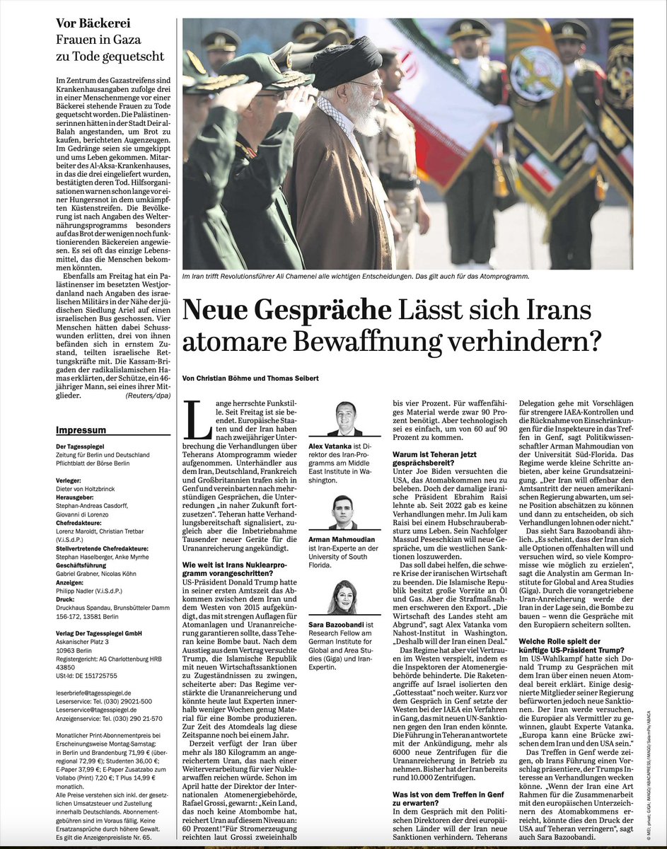 Arman Mahmoudian (@mahmoudianarman) on Twitter photo I told the German newspaper <a href="/Tagesspiegel/">Tagesspiegel</a> that we shouldn't expect much from the ongoing #Iran-E3 negotiations. Iran's current strategy is to manage tensions before the next U.S. administration takes office, assessing the potentials for an agreement later. <a href="/BosphorusNews/">Thomas Seibert</a> I told the German newspaper <a href="/Tagesspiegel/">Tagesspiegel</a> that we shouldn't expect much from the ongoing #Iran-E3 negotiations. Iran's current strategy is to manage tensions before the next U.S. administration takes office, assessing the potentials for an agreement later. <a href="/BosphorusNews/">Thomas Seibert</a>