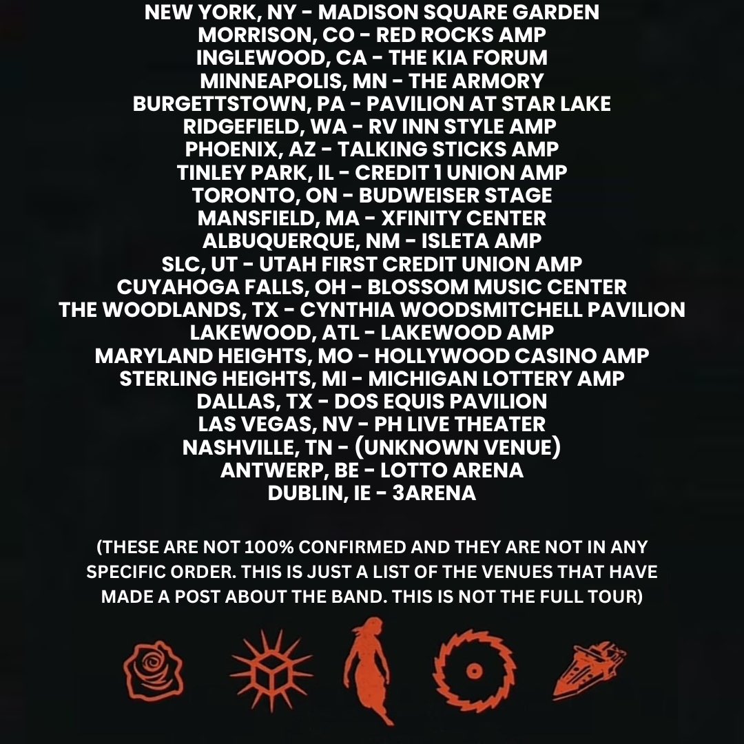 ptvtours's tweet photo. updated list with more locations and the specific venues that have posted something related to pierce the veil today ⭐️

the tour will be officially announced by the band tomorrow https://t.co/UbmW5Ct2rk