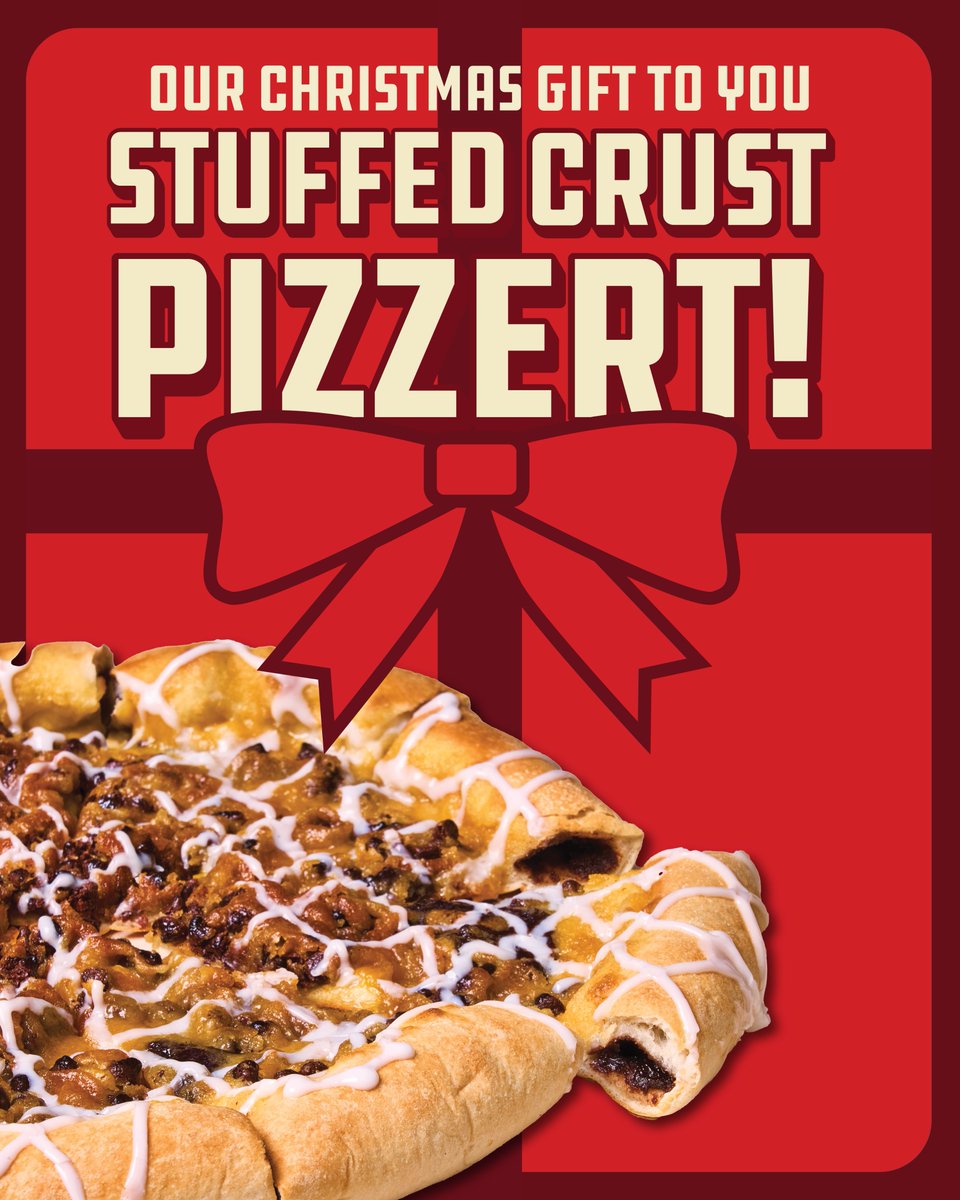 pizzainn's tweet photo. Warm up any celebration with the all-new Stuffed Crust Pizzert. Filled with rich chocolate fudge, this treat brings Christmas sweetness to your table. Stop by the buffet or take one to-go for just $7! Or make it a large for just $3 more.
#PizzaInn #StuffedCrustPizzert #Holidays #Christmas #FamilyFun