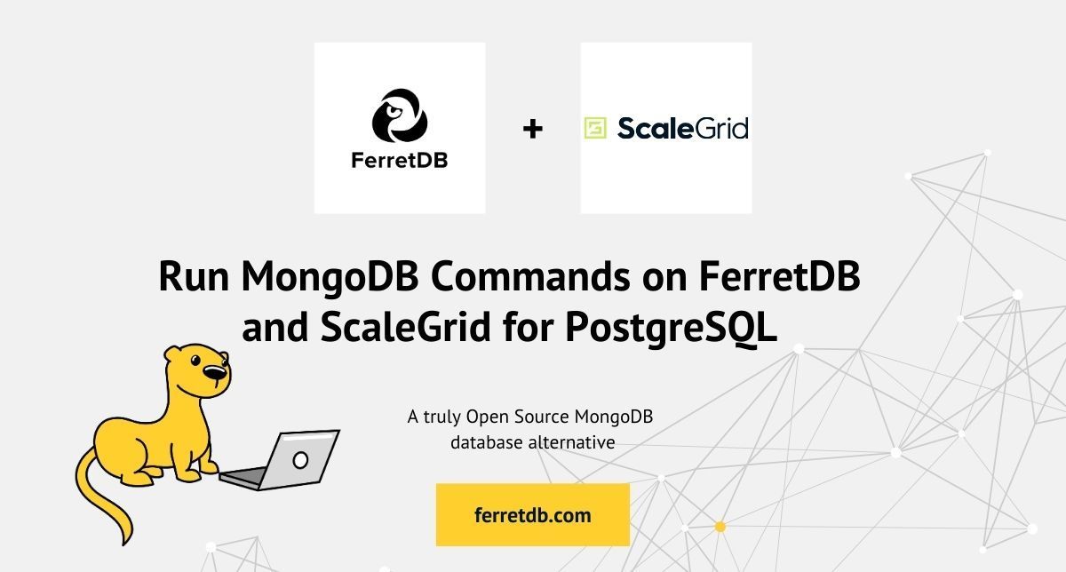 ferret_db's tweet image. #FerretDB enables you to run #MongoDB workloads on a high-performance, fully managed #Postgres service like @scalegridio for #PostgreSQL — using familiar syntaxes and commands.

In our latest blog post, we talk about how you can set it up.

Check it out here-&amp;gt;…