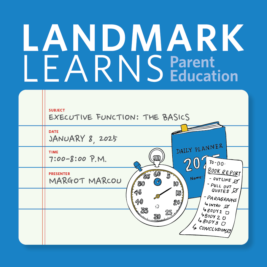 LandmarkSchool's tweet image. Take a quick break from online holiday shopping and mark your calendar- Join us for a free webinar on Executive Function!
Don’t miss out! Register here: landmarkschool.org/our-school/lan… #ExecutiveFunction #Parenting #CognitiveDevelopment #Dyslexia