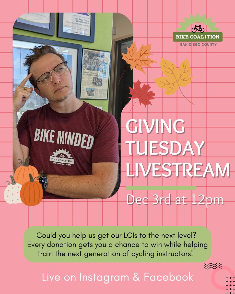 Don't forget to check out our instagram and facebook tomorrow for our giving Tuesday livestream! instagram.com/sdbikecoalitio…
facebook.com/@sdbikecoaliti…