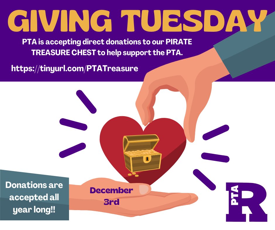 Tomorrow is Giving Tuesday!  As you consider where to give, please keep our Riverside PTA on your list.  All funds raised go directly back to Riverside to support the needs of our school.