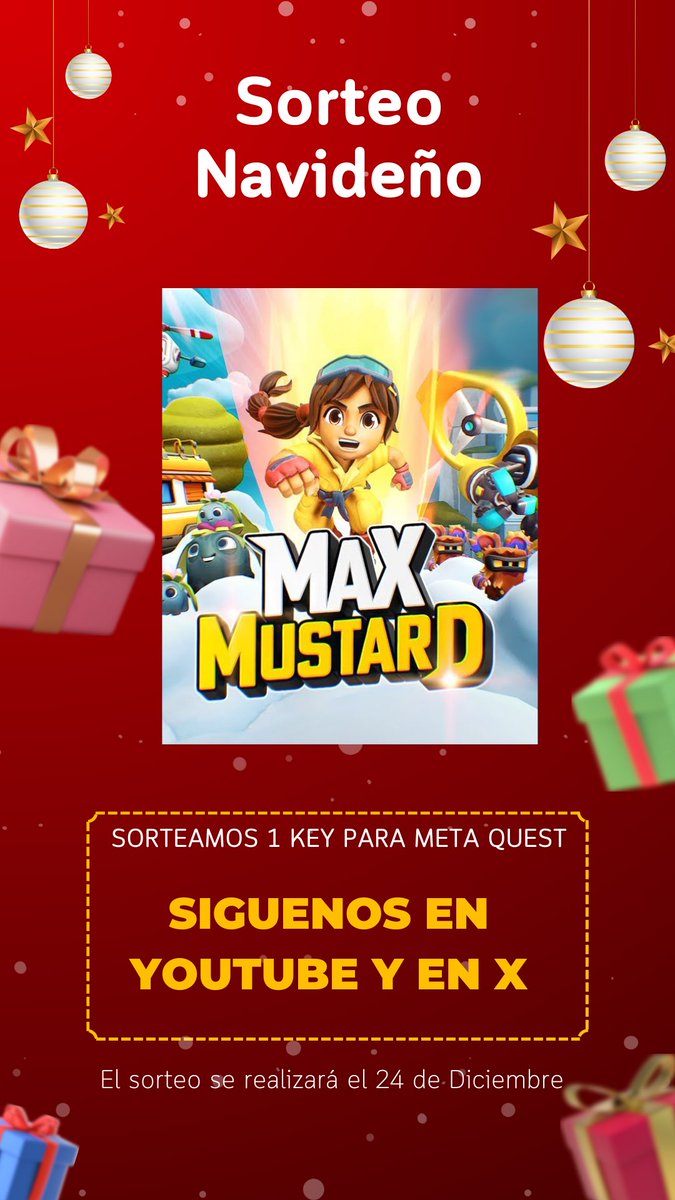 VRMANIA_'s tweet photo. ¡NUEVO SORTEO de @MaxMustardGame !
¡Volvemos por Navidad con 1 código para @MetaQuestVR !
Requisitos:
-RT+Comentario
-Síguenos en X y YouTube
#MetaQuest2 #VR #VirtualReality #Gaming #VRgames #Oculus #OculusVR #Quest3 #MetaQuest3 https://t.co/nRKMxNRcfp