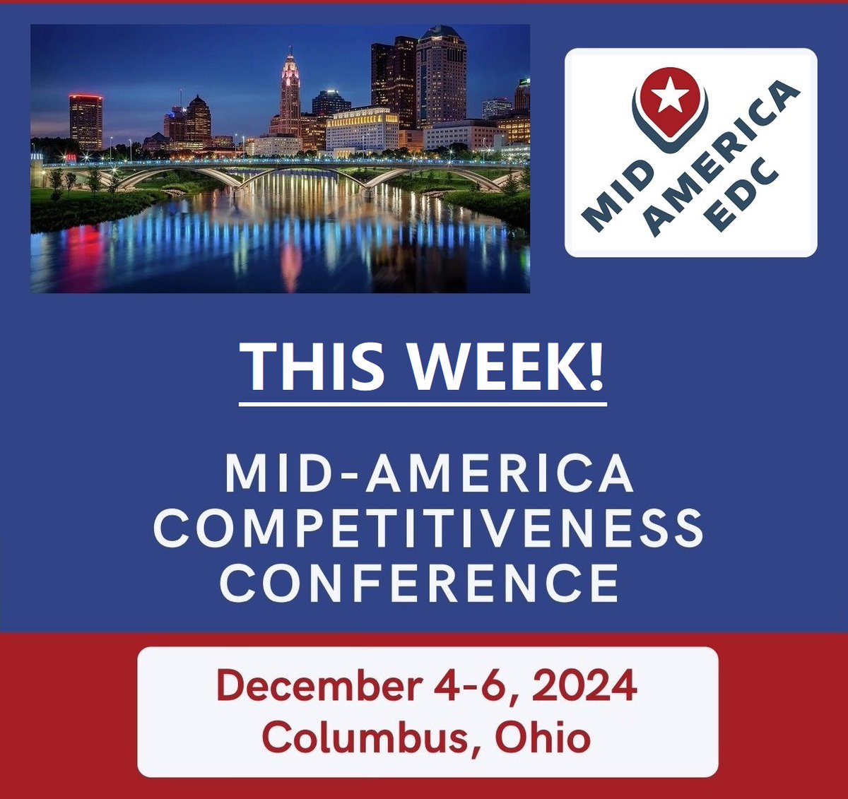 _MAEDC's tweet image. ✨ Are you ready?! We can’t wait to see you in Columbus for our 2024 Competitiveness Conference! 💼🤝🏼 

Check out the agenda: midamericaedc.org/media/userfile…

Don’t forget to tag @MidAmericaEDC and use #MidAmericaEDC #CompCon24! 

#CompetitivenessConference #EconomicDevelopment