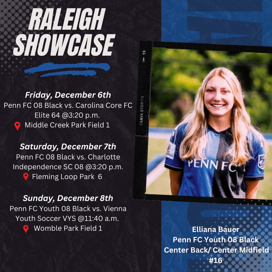 Elliana Bauer (@ellianabauer16) on Twitter photo I’m so excited to be competing in the Raleigh Showcase this upcoming weekend. Below is my schedule. <a href="/PennFCYouth/">PennFC Youth</a> I’m so excited to be competing in the Raleigh Showcase this upcoming weekend. Below is my schedule. <a href="/PennFCYouth/">PennFC Youth</a>