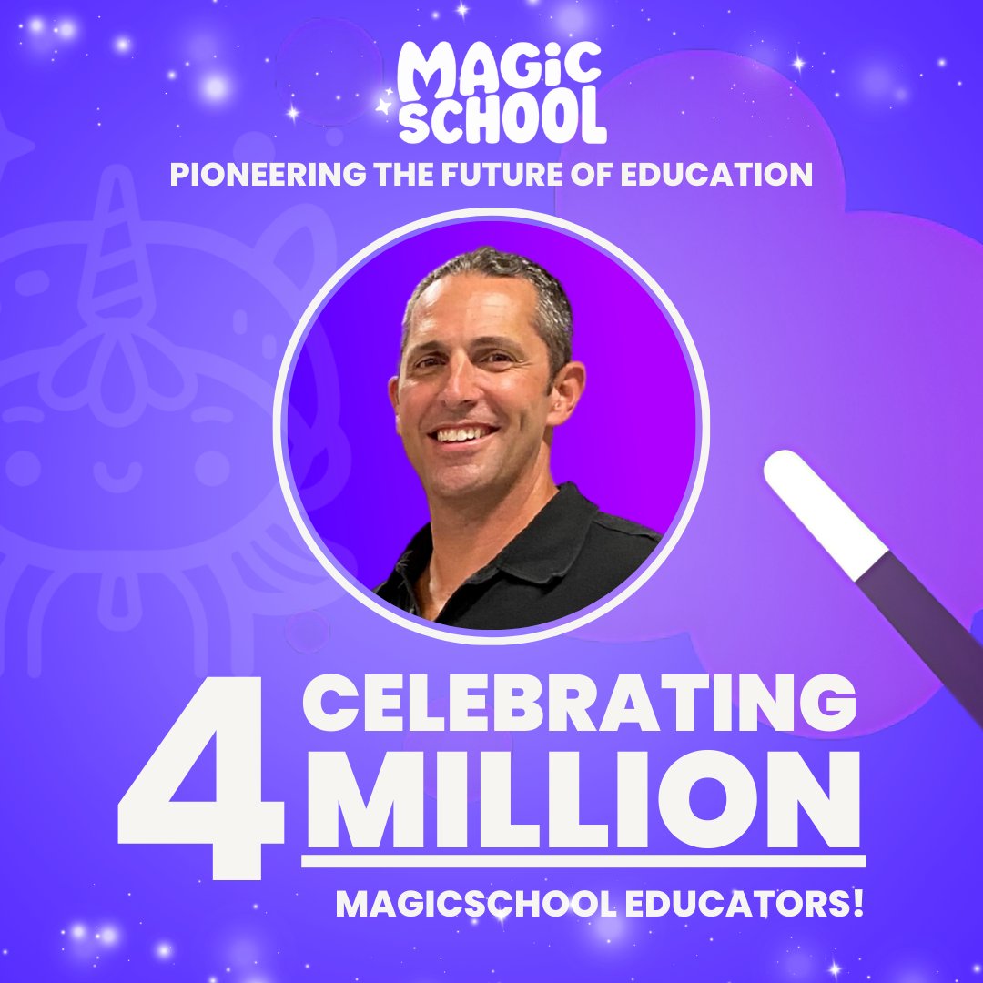 4 MILLION educators empowering learning with <a href="/magicschoolai/">MagicSchool AI 💜 🪄✨</a> ! 💫

Together, we’re transforming classrooms, sparking creativity, and unlocking the power of AI for education. 🌟

#EdTech #TeachersAreMagic #AI