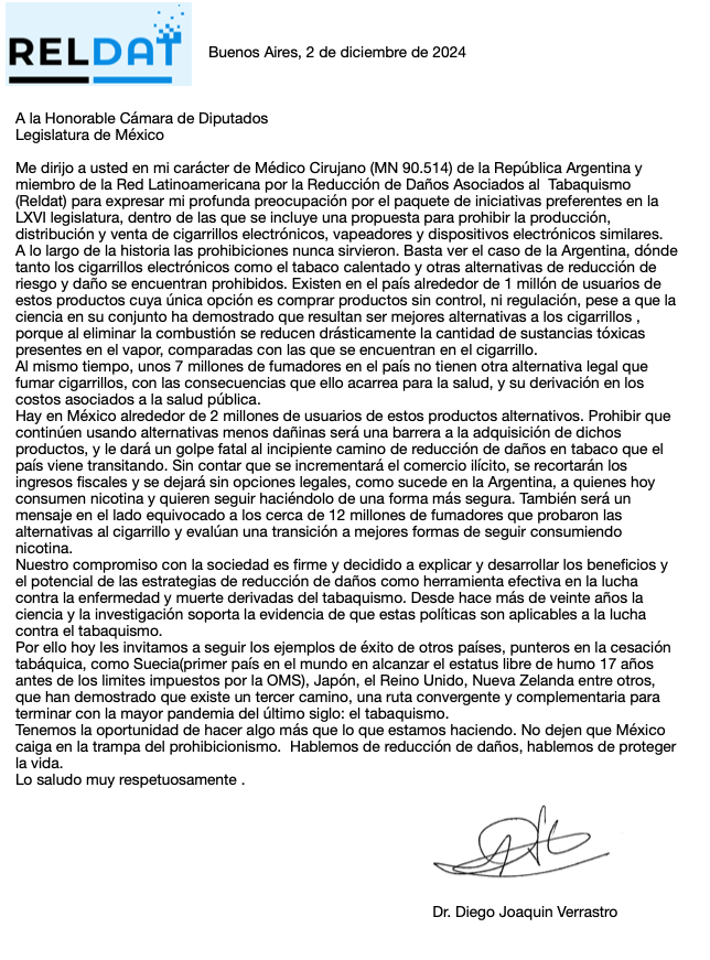 "No dejen que Mexico caiga en la trampa del Prohibicionismo"