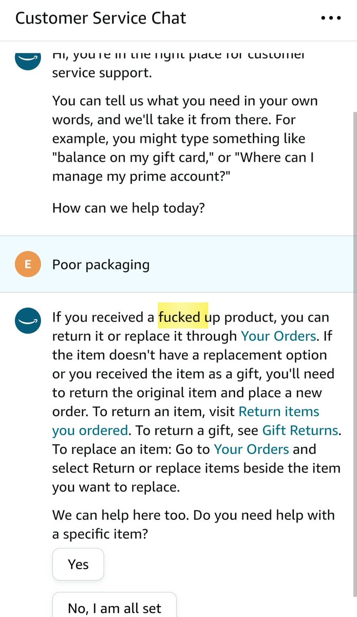 Amazon customer service bots have had a day 😂