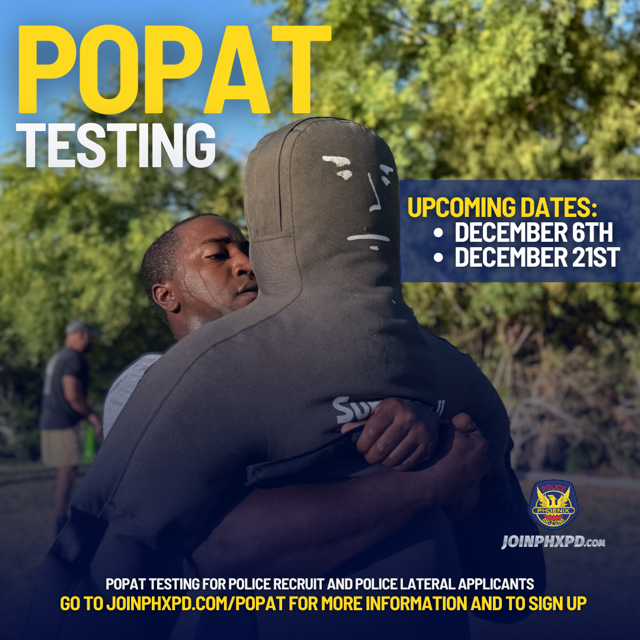 joinphxpd's tweet photo. Ready to take the next step? Our upcoming POPAT testing dates are December 6th and December 21st.

Visit https://t.co/YlfDnwionK for more testing dates, details, and to secure your spot.

#POPAT #JOINPHXPD #PHXPD #PoliceRecruitment #LawEnforcement #Phoenix https://t.co/oQV1zwUMXD