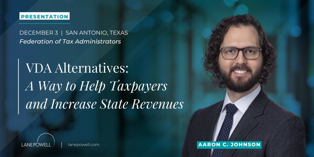 Aaron C. Johnson will present at the Federation of Tax Administrators’ 2024 Compliance Workshop tomorrow, discussing voluntary disclosure agreement alternatives and how these may help taxpayers in addition to increasing state revenues. Learn more: bit.ly/3BiUCnd