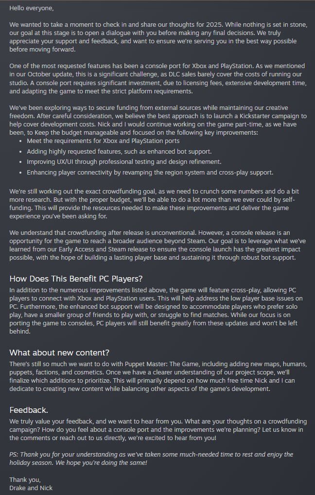 PuppetMasterTG's tweet image. We’d love to hear your thoughts on our console port plans. Please share them with us! 🎮
#puppetmastergame #puppetmasterthegame
#puppetmaster