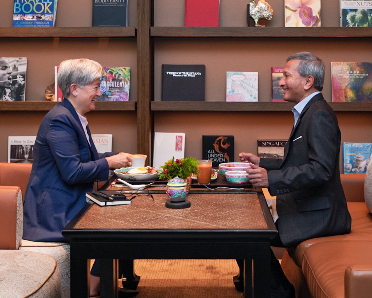 Vivian Balakrishnan (@vivianbala) on Twitter photo Caught up over breakfast with Australian FM <a href="/SenatorWong/">Senator Penny Wong</a> who is in Singapore for the 14th Singapore-Australia Joint Ministerial Committee. Looking forward to a productive meeting later today to strengthen our bilateral partnership. 🇸🇬🇦🇺 Caught up over breakfast with Australian FM <a href="/SenatorWong/">Senator Penny Wong</a> who is in Singapore for the 14th Singapore-Australia Joint Ministerial Committee. Looking forward to a productive meeting later today to strengthen our bilateral partnership. 🇸🇬🇦🇺