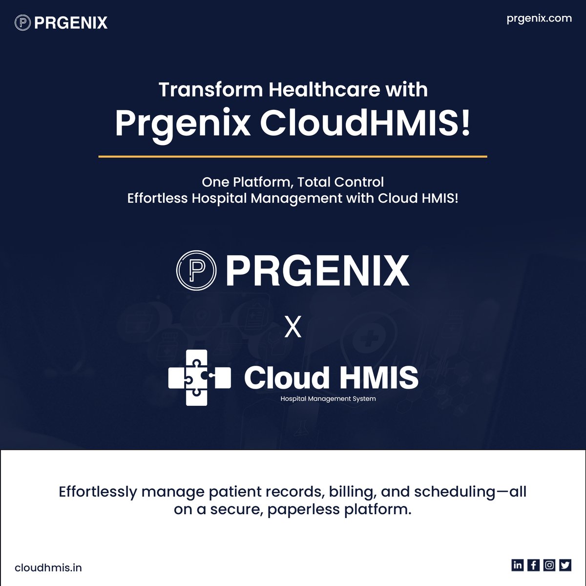 prgenix's tweet image. Transform Healthcare with Prgenix CloudHMIS!
Simplify your healthcare management and enhance patient care with our cutting-edge cloud solution.

🔗 Learn More: zurl.co/ORCh

#CloudHMIS #HealthcareInnovation