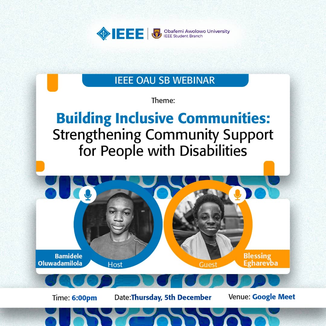 IEEEOAUSB_'s tweet photo. 🤩To commemorate this year's edition of *World People with Disabilities Week* and *IEEE PES DEI Week*, IEEE OAUSB has conjured a webinar targeted at recognizing the uniqueness in our physical diversities. 

✅ Thursday, 5th Dec.*

↔️ 6 PM*

📍 *Venue :* https://t.co/KuPweBRUsw https://t.co/9yQ56qR2N5
