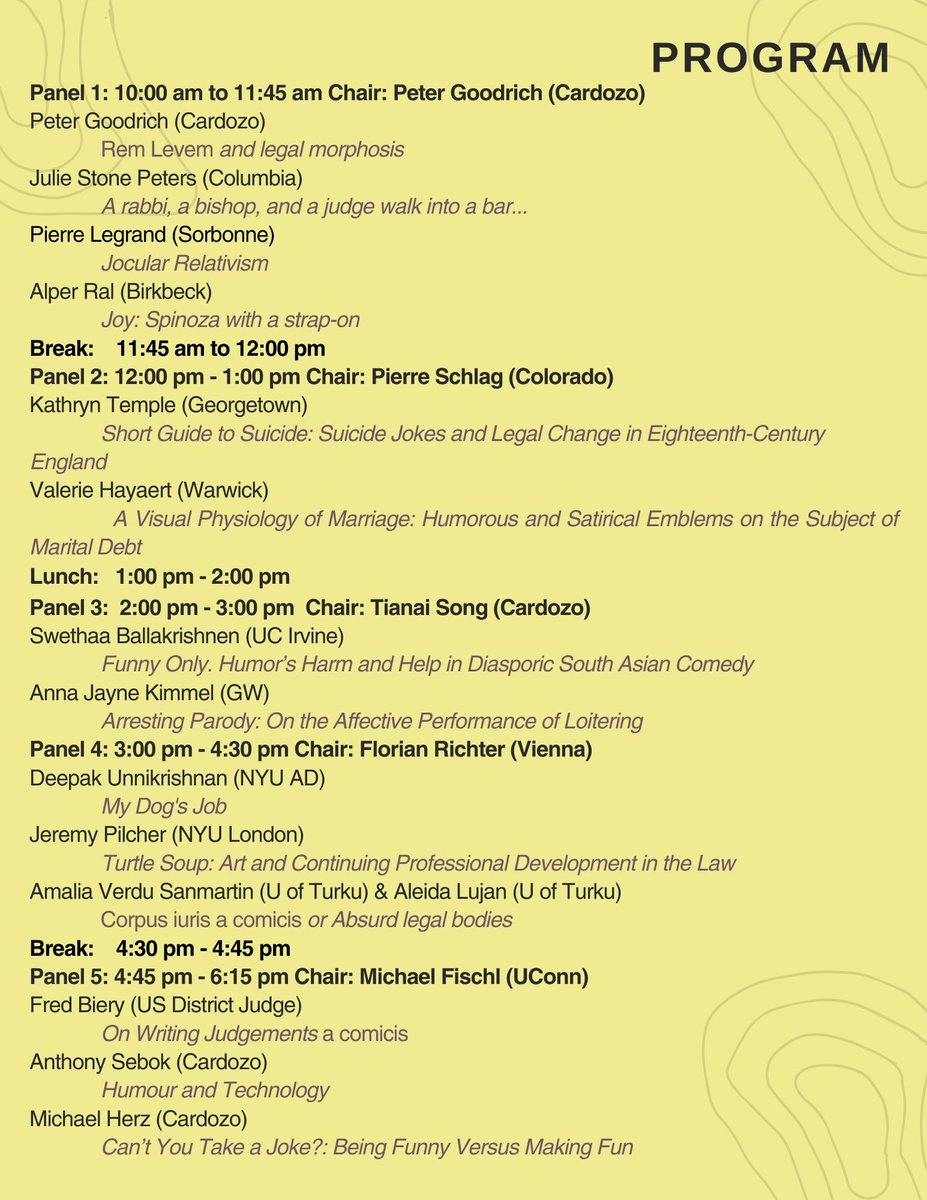 Jesters of justice, clowns, jokesters, standup artists, actors, judges, law students, professors, and scholars, join us this Sunday,  December 8th from 10am to 6pm, for the 'Humouring the Norms: Comedy and Law Conference' at Cardozo School of Law (55 5th Ave, NYC)! #comedyandlaw