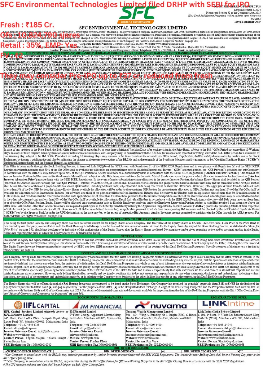ipo_in's tweet photo. SFC Environmental Technologies Limited filed DRHP with SEBI for IPO
#IPO #IPOAlert #IPOKing #IPOTracker #SFCIPO https://t.co/cOOVFz8KFE