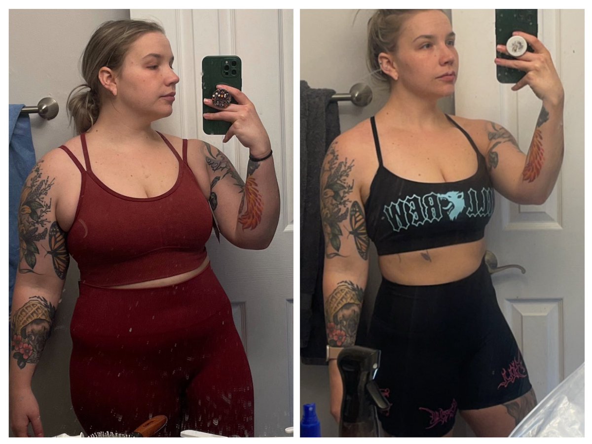 awkkwarddd's tweet image. 1 year difference 
Unposed, unflexxed, just showing off new work out sets I got 
Dirty mirror in both pics is a paid actor 🫡