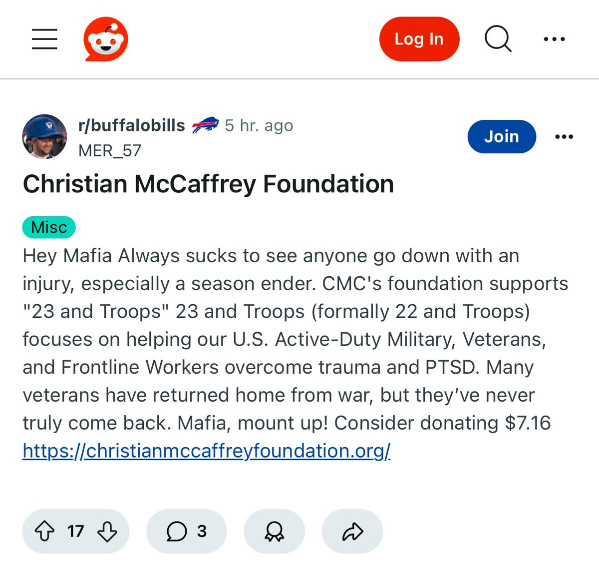 CMFoundation23's tweet image. Since last night’s game against the @BuffaloBills, we have received several donations—almost all of them from the #BillsMafia. You guys are the real deal and we are so thankful for your support! 🙏
#23andtroops #FootballIsFamily
Learn More: christianmccaffreyfoundation.org