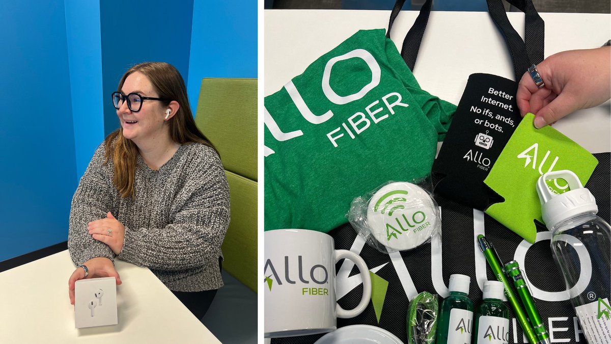 AlloFiber's tweet photo. Hey Fiber Fam! Check out ALLO's Facebook and Instagram pages for our 12 Days of Giveaways. The ALLO swag/Airpods pictured here are just two of the epic giveaways you can enter. If you win, we hope your holidays will be even happier - you'll be smiling like Taylor! 😁 #FiberFam https://t.co/hEhk0LaZuJ