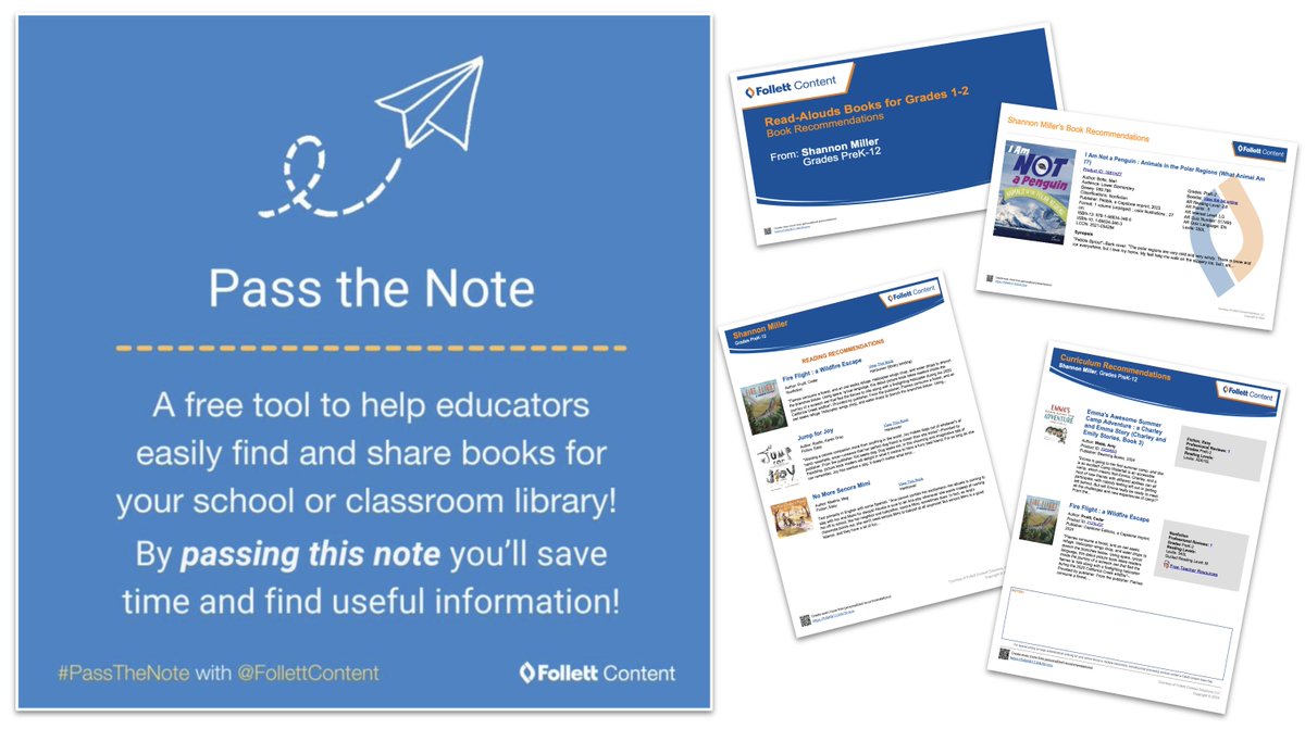 shannonmmiller's tweet image. Introducing &quot;Pass the Note&quot;🎉🎉🎉

A new FREE tool from @follettcontent to help librarians and educators easily find and share books for our libraries and classrooms.📚

You will LOVE #PassTheNote friends. Check it out today.❤️

buff.ly/3B5N5Ix

#PassTheNote…