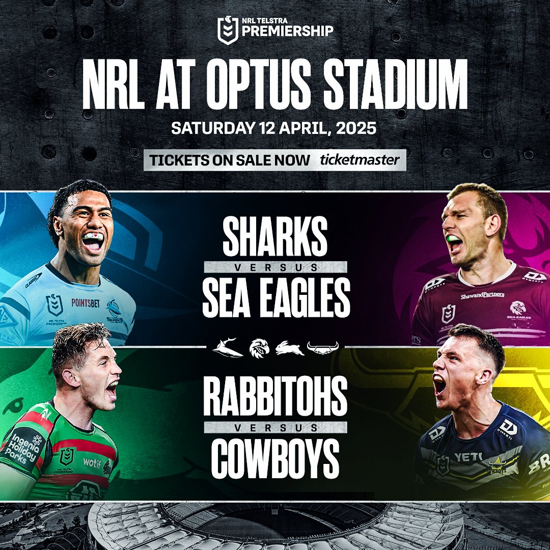 Tickets for the NRL Double Header at Optus Stadium are on sale NOW!

🎟️ via <a href="/Ticketmaster_AU/">Ticketmaster AU</a>

#NRLinPerth #NRL #rugbyleague