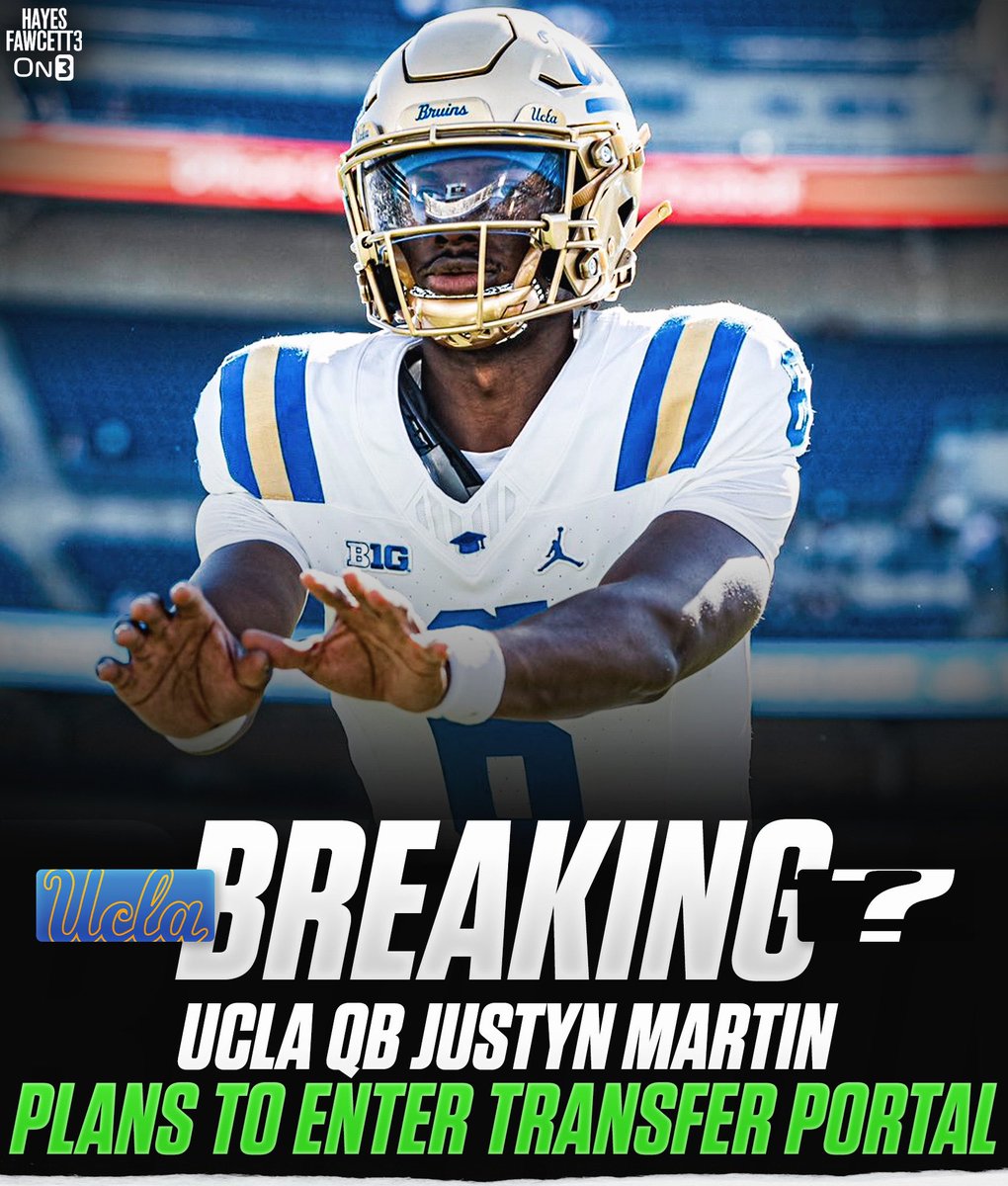BREAKING: UCLA QB Justyn Martin plans to enter the Transfer Portal, he tells @on3sports

The 6’4 225 QB went 22/30 for 167 Yards and 1 TD vs. Penn State this season

Will have 2 years of eligibility remaining 

4-Star Recruit in the ‘22 Class (per On3)

on3.com/db/justyn-mart…
