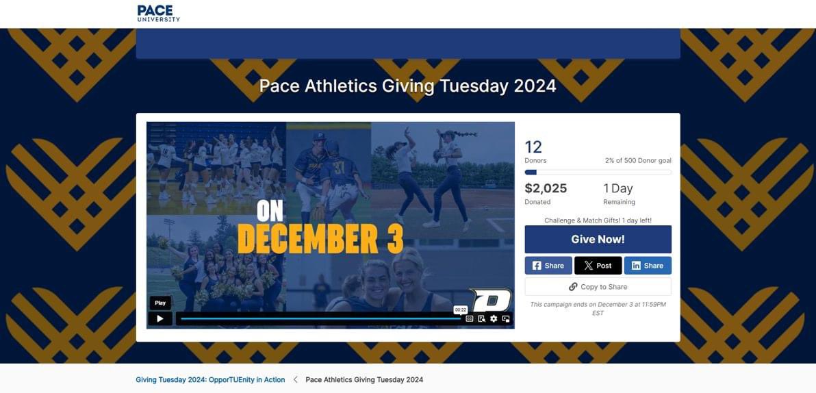 ‼️🚨Matching Gift Alert 🚨‼️ 
This #GivingTuesday A.D. Mark Brown will donate $50 for each donor who makes a recurring (or monthly) gift up to $1,000. Recurring gifts provide steady support, allowing coaches to plan ahead and make a lasting difference. pace.edu/givingtuesday