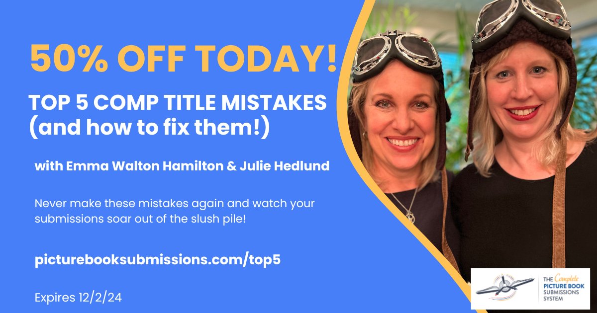 FINAL HOURS!! Get 50% The TOP 5 COMP TITLE MISTAKES (and how to avoid them!) and treat yourself to better query letters!

picturebooksubmissions.com/top5

#amwriting #querytip #amquerying #cybermonday #cybermonday2024 #pbpitch #writers