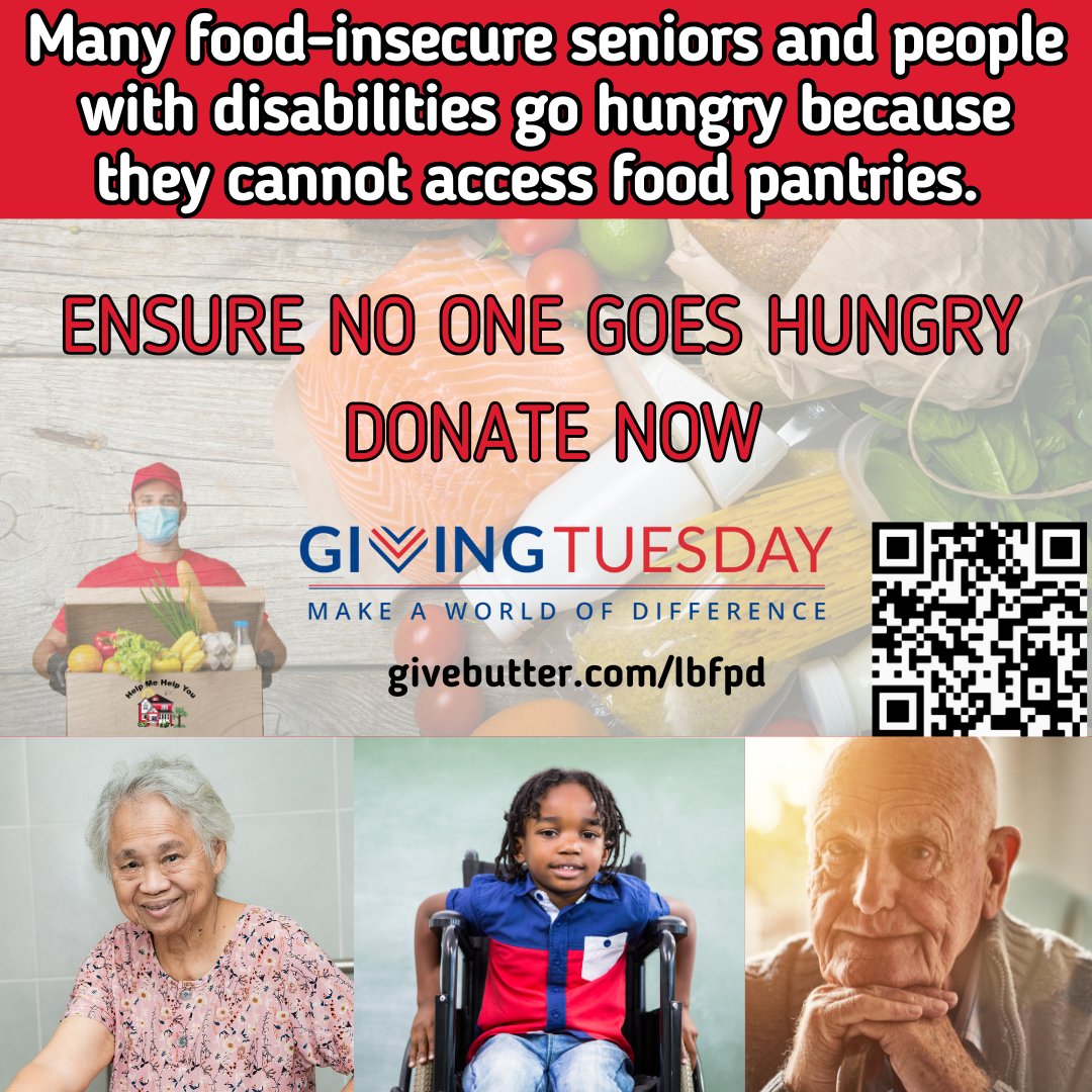 helpmehelpuLB's tweet image. Many food-insecure seniors and Persons with Disabilities go hungry because they can&apos;t access food pantries. You can change that!  Even a small tax-deductible donation of $20 makes a big difference. Ensure no one goes hungry donate now givebutter.com/lbfpd
