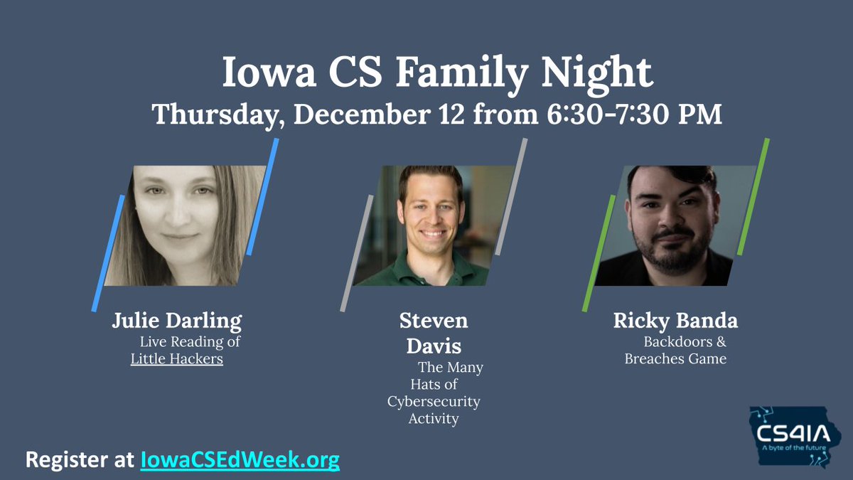 Join us virtually, or at one of the in person sites around the state, for our Iowa CS Family Night! There will be tech-inspired activities and fun all centered around cyber security! Register at IowaCSEdWeek.org! <a href="/itec_ia/">ITEC Iowa</a> <a href="/IowaSTEM/">Iowa STEM</a> <a href="/IADeptofEd/">Iowa Department of Education</a> <a href="/NewBoCo/">NewBoCo</a>