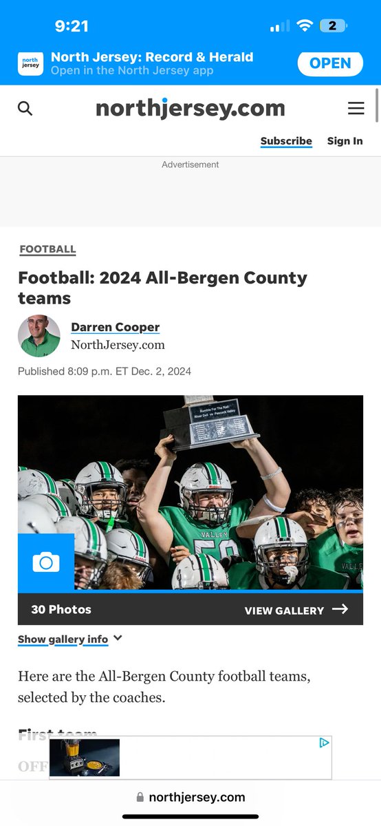 Honored and blessed to be named First Team All Bergen County!!
I would like to thank my coaches <a href="/NHighlandsFB/">Northern Highlands Football</a> 
<a href="/coachdcord/">Dave Cord</a> 
#Psalm23 #blessed #agtg