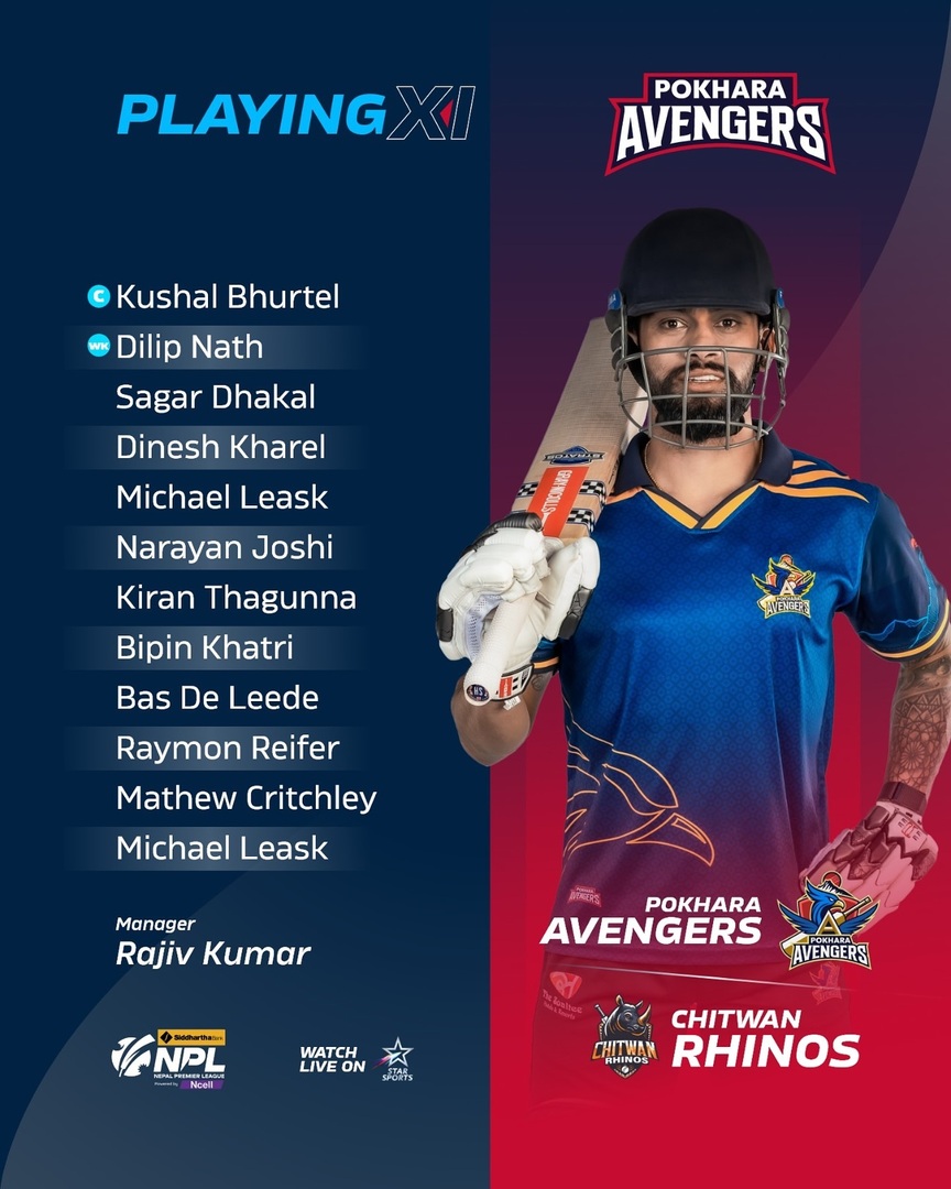 PLAYING XI for Pokhara Avengers 
.
.
.
#pokharaavengers #sblnpl #Nplt20 #Nepalcricket instagr.am/p/DDG78cUSWpi/
