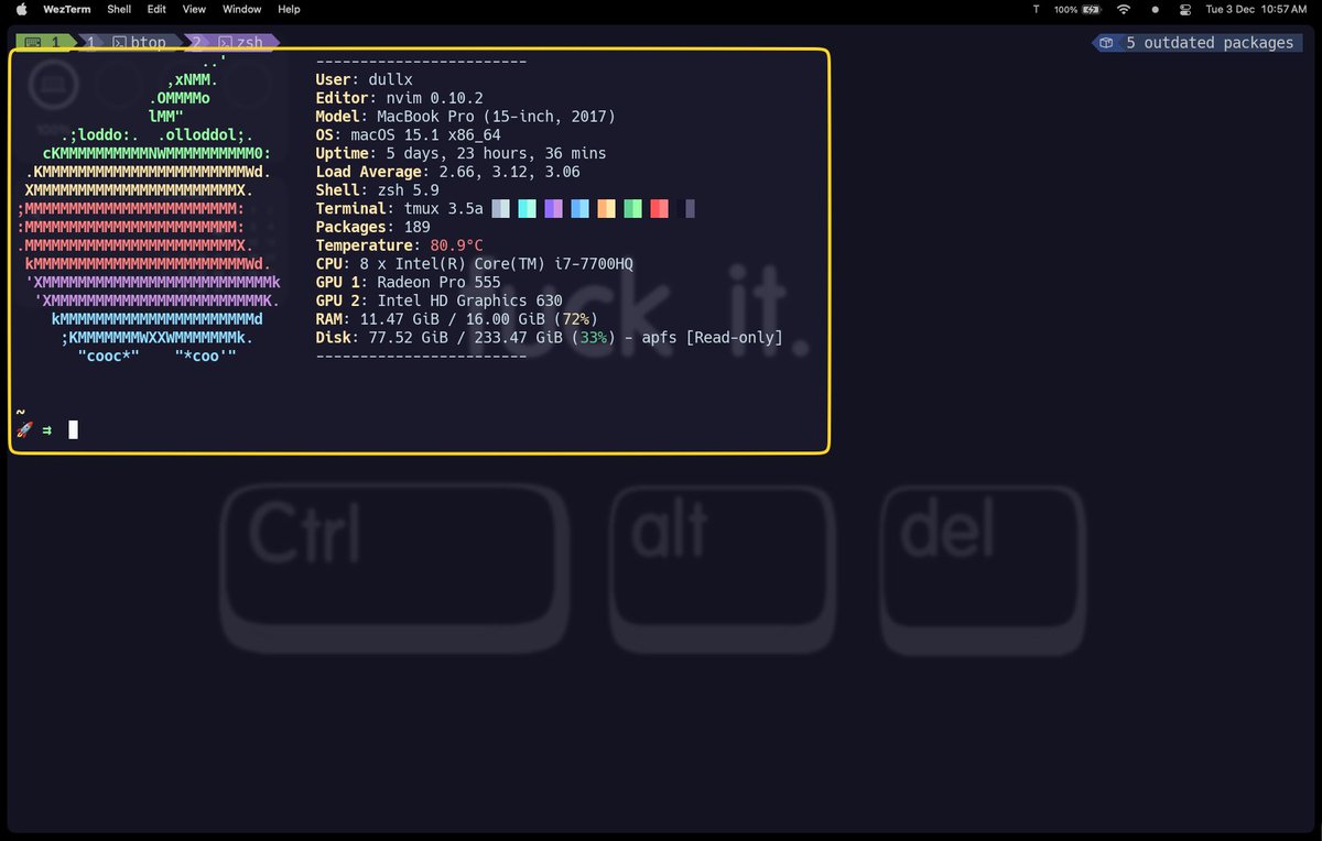 x0D7x's tweet image. 🚀 سكربت Fastfetch هو أداة رائعة لعرض معلومات النظام بشكل أنيق وسريع! يوفر لك تفاصيل مثل المعالج، الذاكرة، ونظام التشغيل في واجهة بسيطة. مثالي لمحبي التخصيص ولمستخدمي االتيرمنال 

 #Fastfetch #Linux #تكنولوجيا