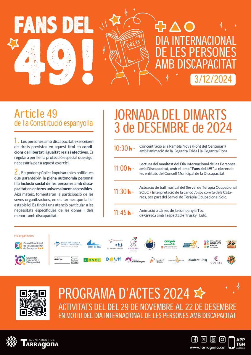 🌞Bon dia.

🧡Tarragona celebra avui el Dia internacional de les persones amb discapacitat amb un seguit d'actes.

#Fansdel49 #Inclusió