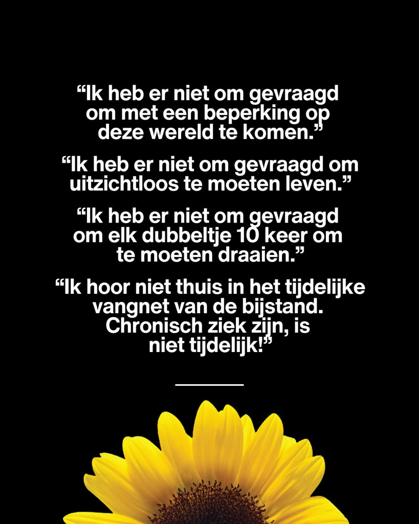Vandaag is het #WereldGehandicaptenDag 🌻

Een dag om extra stil te staan bij mensenrechten en gelijke behandeling. 

Immers: op papier is iedereen gelijk. Maar in praktijk staan mensen met een beperking vaak buitenspel. Dat moet anders!

#AlledaagsValidisme 
/28
